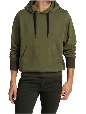 rag & bone Men's Olive Hooded Pullover with Black Drawstrings